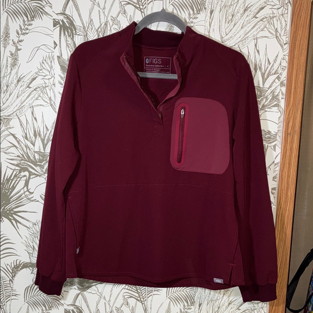 Figs M Maroon Burgundy Half zip up pullover Sweater Unisex